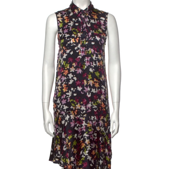 Equipment Sz XS Tira Silk Shift Asymmetrical Dress Eclipse Multi Floral - Picture 1 of 4